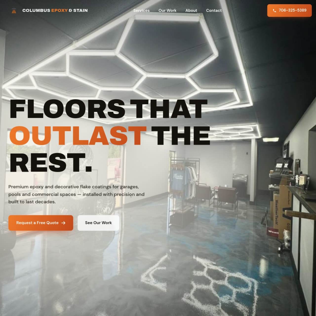 Screenshot of the Columbus Epoxy and Stain website homepage, designed by JS Web Creations